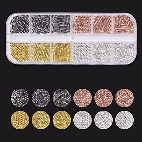 1.0-3.0 Mixed Size Small Metal Stainless Steel Ball Nail Art Rhinestones Caviar Decorations Bead Pearls Black Gold Silver Rose (Gold Siver Rose Black) Cover