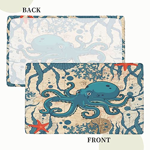 Vintage Octopus Nautical Compass Tablecloth Elastic Fitted Edge Table Cloth Rectangle Table Cover Washable Reusable For Kitchen Dining Picnic Party 4Ft 48 X 30 #TOP3