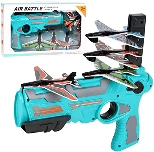 LU Store Airplane Toy Bubble Catapult Plane Toy Airplane Shooting Game Outdoor Toys with 4 Pcs Glider Airplane Launcher One-Click Ejection Model Foam Airplane Outdoor Sport Toys Gifts for Kid (Blue)