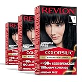 Revlon ColorSilk with Bond Repair Complex, Black Permanent Hair Color, 100% Gray Coverage, Ammonia Free Hair Dye, Vegan Keratin, 10 Black (Pack of 3)