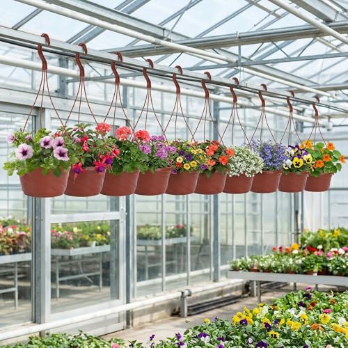 Image of DOITOOL 10 Pack Hanging Plastic Pots for Plants with Hook, Garden Flower Plant Pot Container Baskets Hanging Nursery Planter Holder for Indoor Outdoor Garden Decor (Brown, 6.7 Inch)