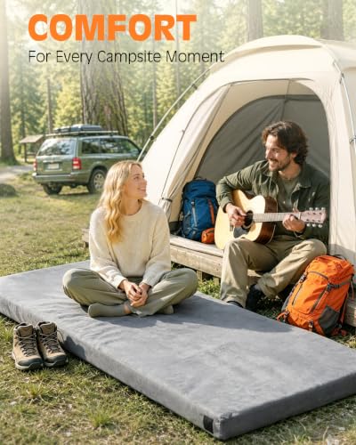 Image of GAIALOOP 3 Inch Memory Foam Camping Mattress, Dual Layer Thick Sleeping Camp Pad for Car Tent Cot, Roll-Up Portable Glamping Floor Bed for Guests Sleepover