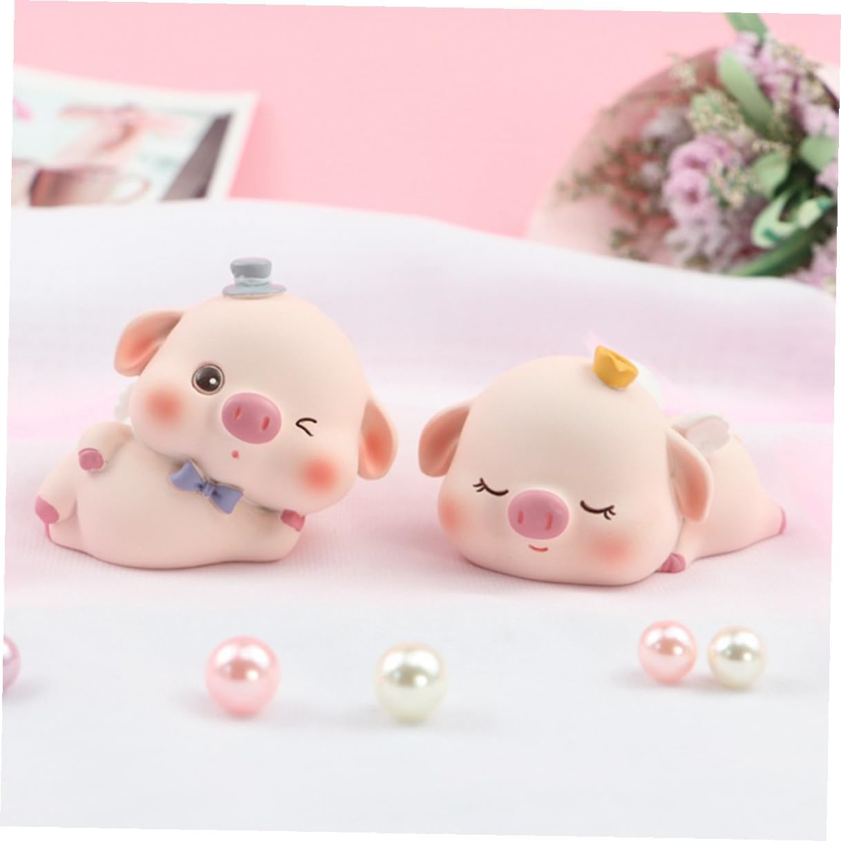 BESPORTBLE 4pcs Resin Pig Cake Ornaments Miniature Decorations for Birthday Parties Cute Animal Sculptures for Cake Toppers and Home Interior Display