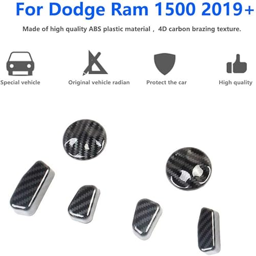 Miniatura 4 de Korlot Cubierta de botón de ajuste de asiento de fibra de carbono para Dodge Ram 1500 2019+