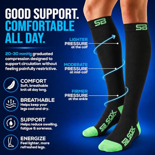 Image of SB SOX Compression Socks for Men & Women (20-30mmHg) - Best Compression Socks for Flying, Medical, Sports, Wide Calf Fit, and Daily Wear