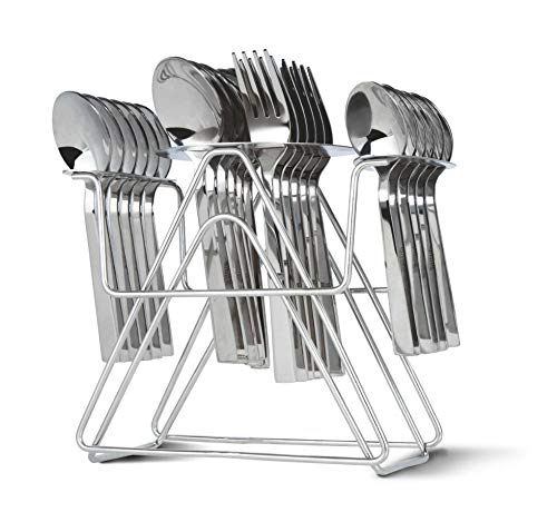 Anjali 24Pcs Stainless Steel Cutlery Set (S.S. Aspire Stand) With Baby Spoon, Contains – 6Pcs Monday Baby Spoon, 6Pcs Monday Tea Spoon,6Pcs Monday Dessert Spoon,6Pcs Monday Dessert Fork.