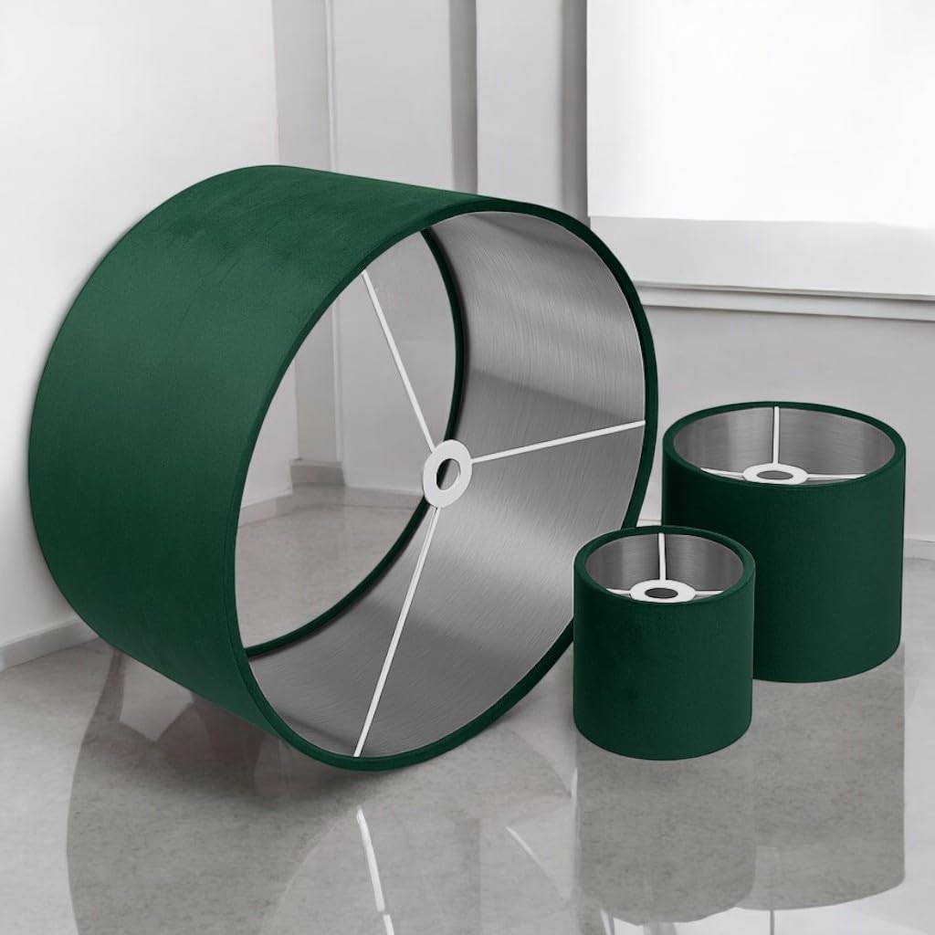 Plush Velvet Lampshade for Ceiling Shade, Table, Floor Lampshade with Brushed Silver Lining Handmade in the UK (Emerald,Diameter 20 x 20cm Height — image 1