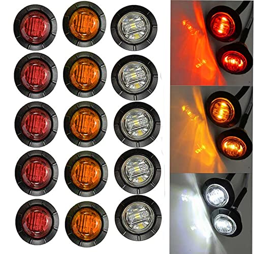 24 V 3/4' redondo espaço livre LED dianteiro traseiro indicador lateral bala marcador luz para camião RV carro autocarro reboque carrinha caravana barco impermeável amarelo 5 e vermelho 5 e branco 5