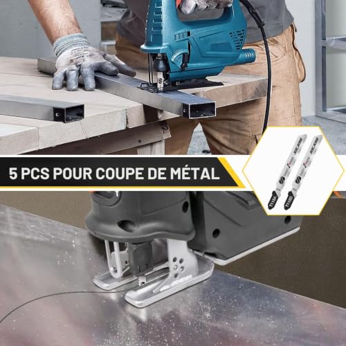 JOEJONI Jeu de Lames de Scie Sauteuse, 25 pieces Lames de Scie Sauteuse à Queue en T avec Coffret de Rangement, Accessoires pour Scies Sauteuses pour le Bois, le Plastique et le Métal – vue 5