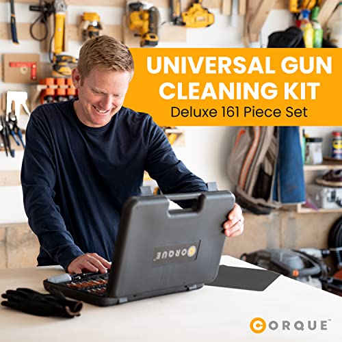 Corque Universal Premium Gun Cleaning Kit Bundled With Mat And Gloves, Cotton Patches, All Caliber Pistols, Shotguns, Rifles, Handguns, Airguns, Hunting Accessories – Solid Brass Gun Accessories #TOP2