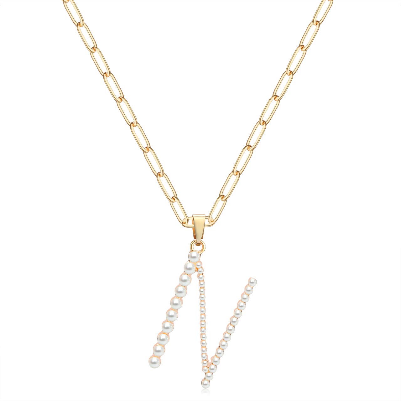 XOCARTIGEPearl Initial Necklace Personalized 18K Gold Plated Paperclip Chain Letter Choker Necklaces for Women Alphabet Pendant Necklace Anniversary Birthday Gift for Girls
