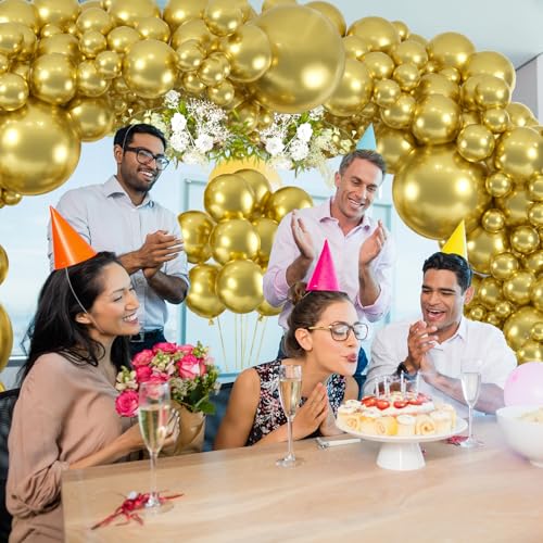 Image of 114pcs Metallic Gold Balloons Arch Kit, 18 12 10 5 inch Chrome Gold Latex Balloons Different Sizes Pack for Graduation Wedding Birthday New Year Party Decorations