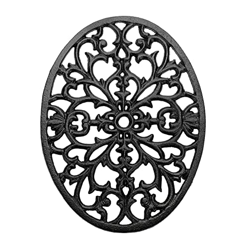 OLegei Dessous de Plat Ovale en Fonte, Support décoratif pour casseroles, Dessous de Plat en Fonte à Motif Vintage avec Pattes en Caoutchouc pour la Table de la Cuisine et de la Salle à Manger
