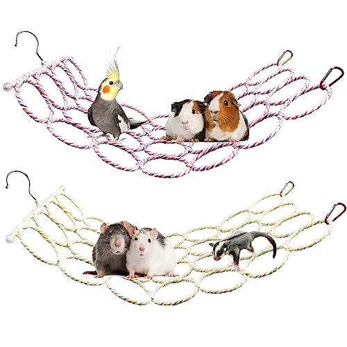 Image of 2 Pack Hanging Rat Rope Net, Bird Swing Toy, Parrot Climbing Ladder Bridge for Small Animal Cage Accessories