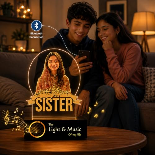 Image of ZOCI VOCI Rakshabandhan Gift for Sister - Premium Personalized HD Photo Lamp with Bluetooth Speaker, Customized Photo Memory Gift for No.1 Sister, Birthday & Rakhi Gift from Brother