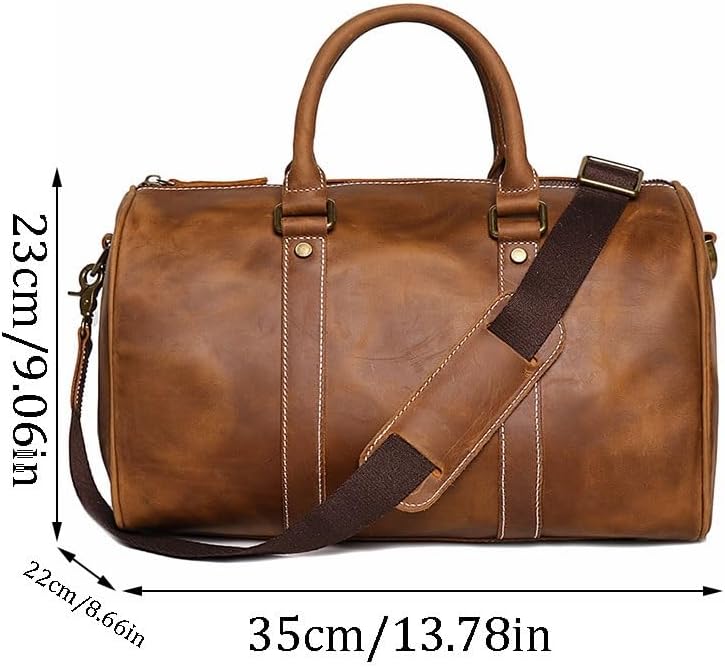 Men's Genuine Leather Handbag Crazy Horse Skin Travel Bag Business Crossbody