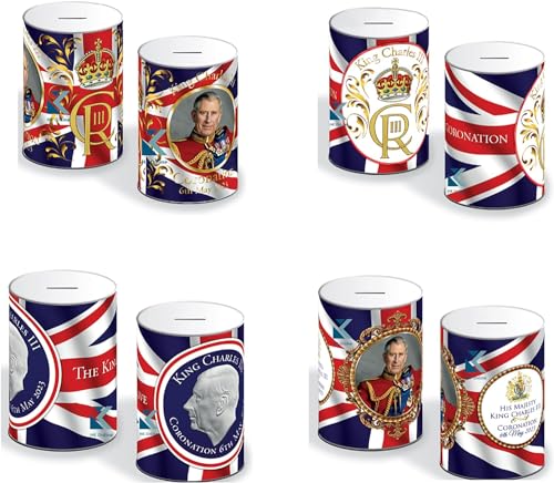 King Charles III Small Money Tin Notes Design Piggy Bank Coin Tin Saving Tinplate For Kid & Adults Tin Can Box With Printed Bank Holiday & Christmas Fund (King Charles Money Tin)