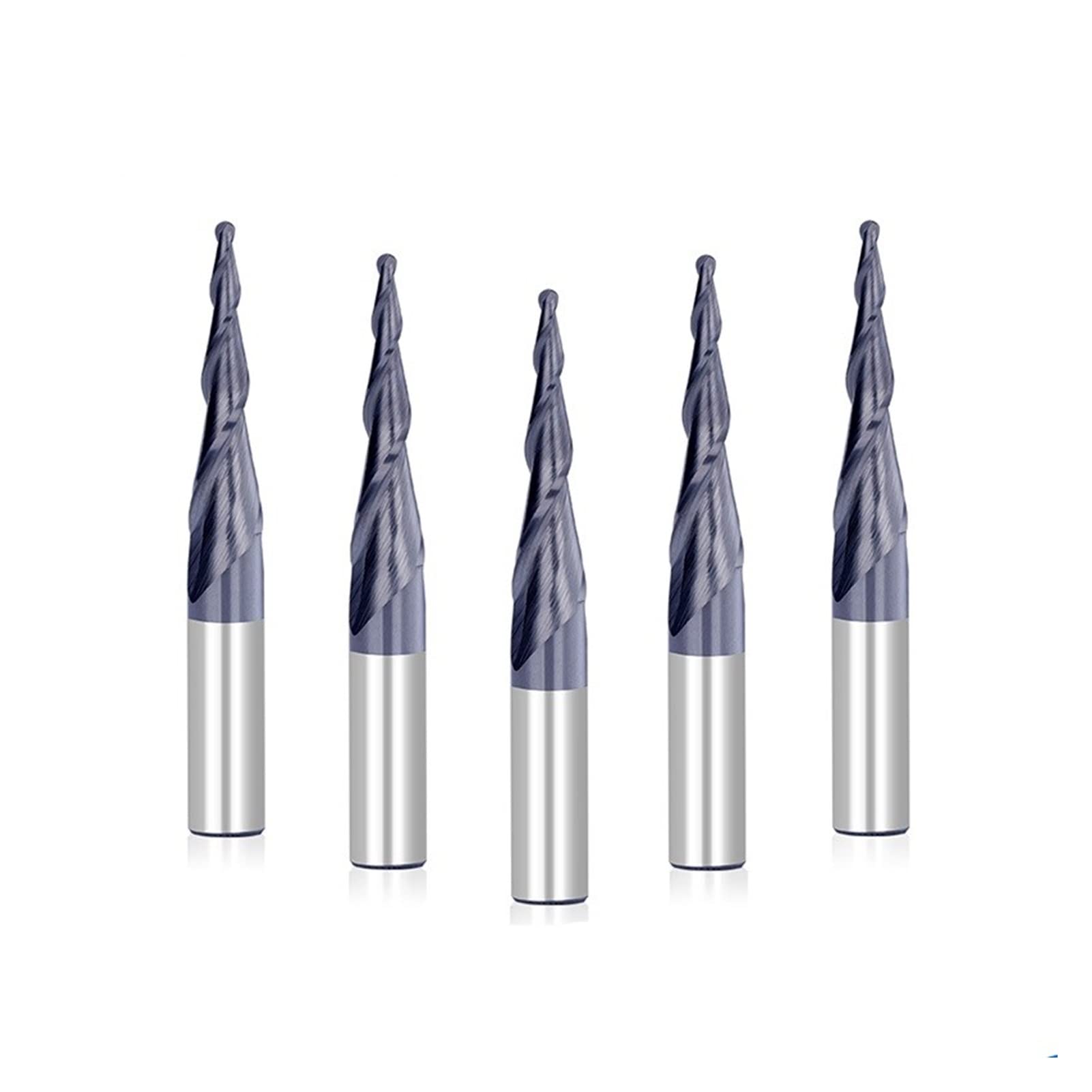 TBZOQAID CNC Carving 2 Flutes Tapered Angle Ball End Mill 6.35mm Shank Carbide Endmills Milling Tool R0.25-R1.0 Machine Cutter(4pcs 6.35mm)