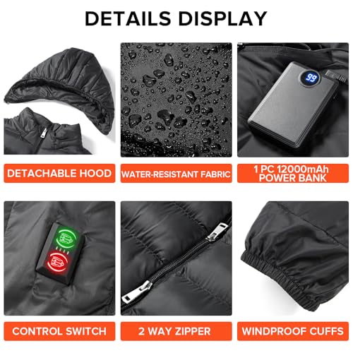 Women's Heated Jackets，4 Heating Areas With 12000mAh Power Bank，Winter Warm Outdoor Heated Coat for Women3