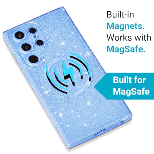 Svanove Glitter Case for Samsung Galaxy S24 Ultra Phone Case Magnetic Compatible with Magsafe, Sparkly Bling Sparkle Girly Cute Cases for Women, Bright Silicone Rubber Gel Mag Safe Cover, Light Blue by Svanove - Used condition - Image 4