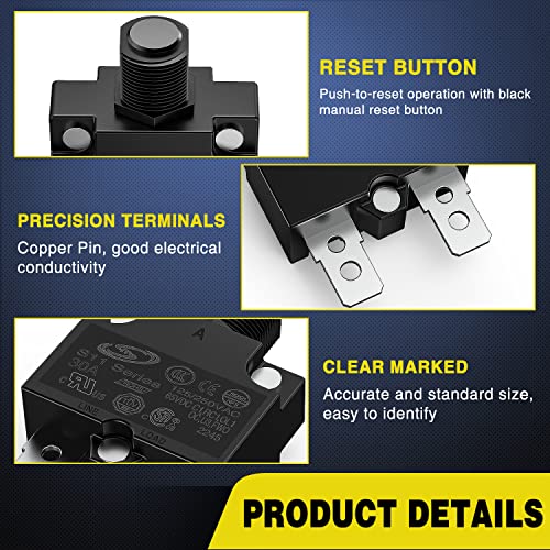 Nilight 50112E 5Pcs Thermal Circuit Breaker 5A 10A 15A 20A 30A 125/250V Ac 65V Dc Push Button Manual Reset Thermal Overload Protector Waterproof Cap Auto Trip Resettable thumb #2