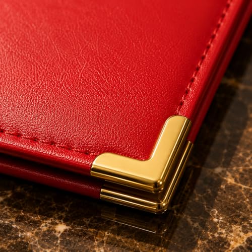 Image of Premium Red Bill Folder - Pack of 6 | PU Leather Restaurant Bill Holder with Golden Corners | Stylish & Durable Check Presenter for Hotels, Cafes & Restaurants