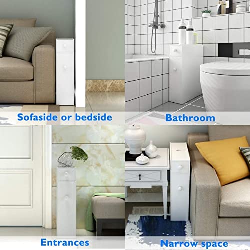 Slim White Free Standing Bathroom Home Storage Cabinet with Over Toilet, Under Sink and Drawers - Narrow Cabinets for Kitchen Cupboard Organization & Bathroom Cabinet Space Saving - Image 6