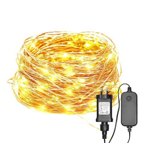 32M Plug-in Fairy Lights Waterproof String Lights with 8 Modes Switch,ALED LIGHT Warm White 320 LEDs Copper Wire Lights Fairy Lights 24V Indoor Outdoor Decor for Bedroom,Patio,Garden,Balcony,Xmas