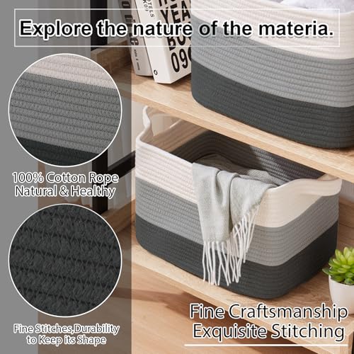 Image of OIAHOMY Cotton Rope Storage Baskets for Organizing Dark Gray 3-Pack