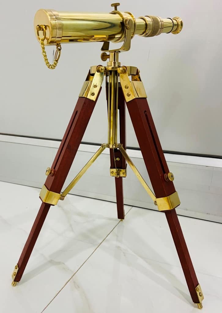 Telescopio decorativo in ottone da 22,9 cm con treppiede in legno