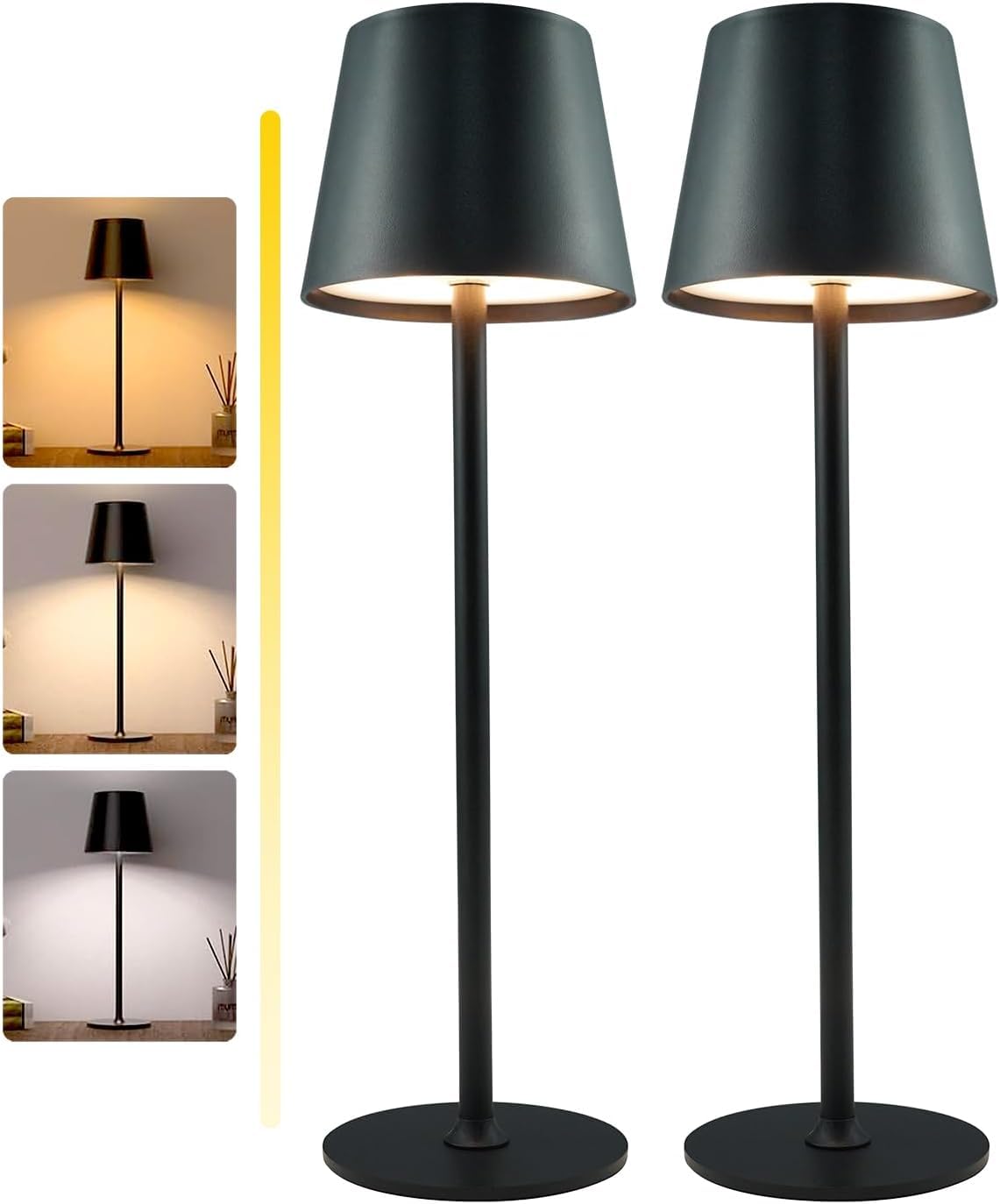 Akku Tischleuchte Vollmetall mit 5000mAh, 2 Stück Led Tischleuchte Kabellos 3 Farbtemperatur, Tischlampe Kabellos Touch Dimmbar, Tischlampe Akku Aufladbar Für Esstisch Schlafzimmer Hotel Schwarz