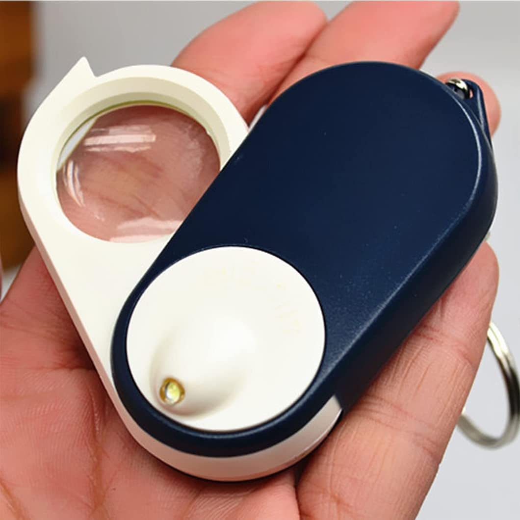 Powiększająca 10-krotna mini lupa z diodami LED Podświetlana składana kieszonkowa lupa z soczewką Lupa na monety Hobby Trave, Czytanie, Hobby, Nauka, Książki Niebieskie okulary Beauty Comes