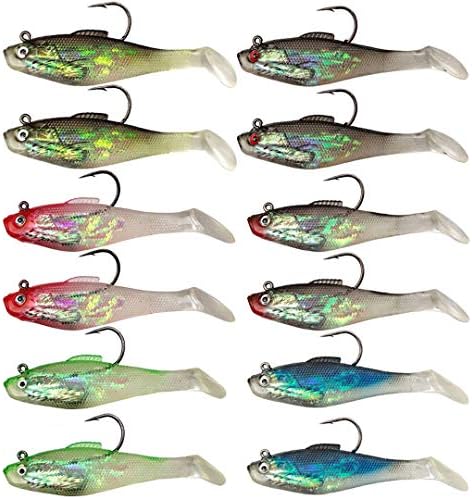 Soft Fishing Lure Swimbait Jigs Head - Swim Shad Lures Baits Weighted Jig Hooks Crankbait Spinnerbait for Saltwater Freshwater Fishing Bass Walleye Rockfish Big Game(8cm,12pcs)