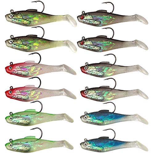 Soft Fishing Lure Swimbait Jigs Head - Swim Shad Lures Baits Weighted Jig Hooks Crankbait Spinnerbait For Saltwater Freshwater Fishing Bass Walleye Rockfish Big Game(8Cm,12Pcs) #TOP6