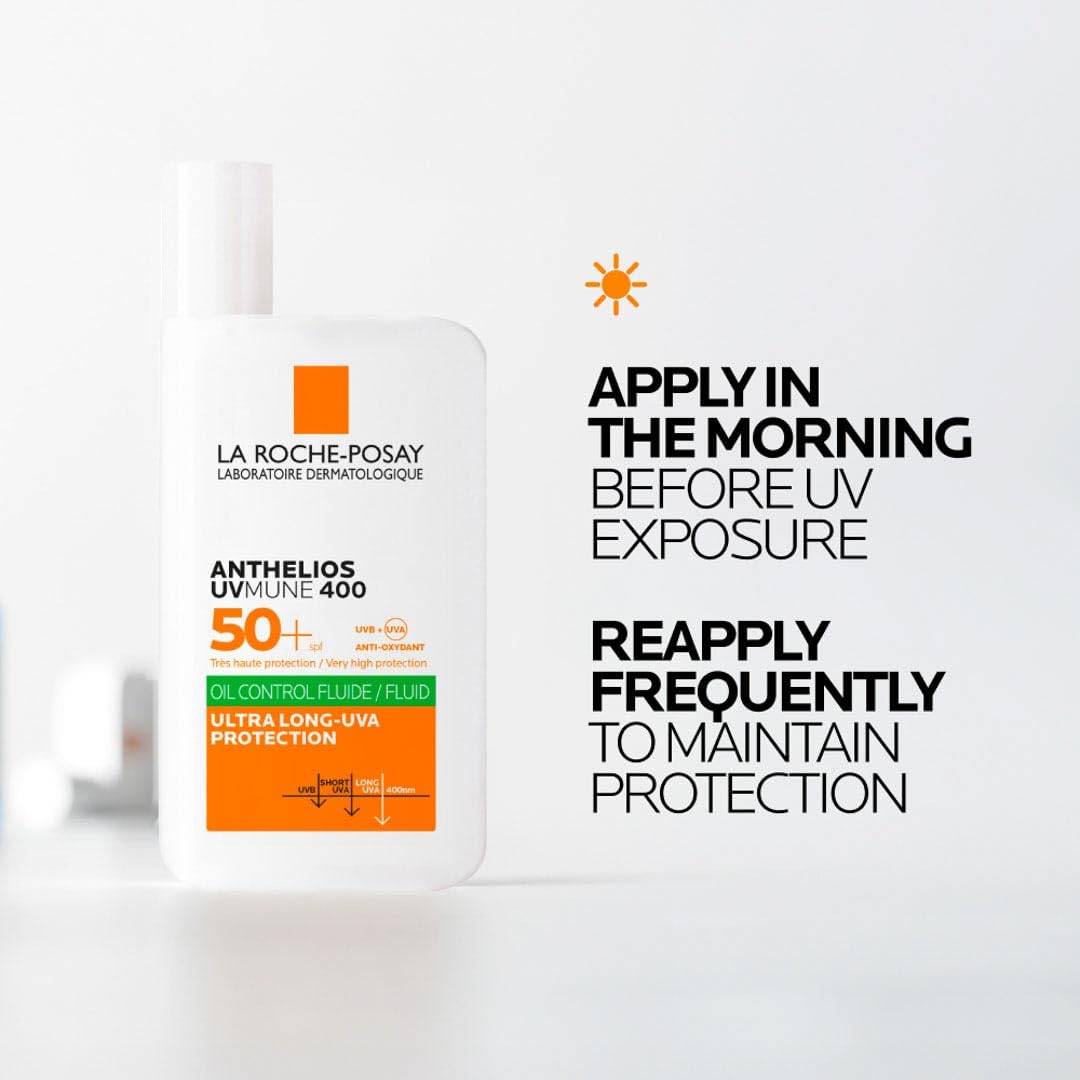 La Roche Posay Invisible Fluid z filtrem przeciwsłonecznym z SPF50+, efekt matujący, 24 godziny, wodoodporny, pot i piasek, formuła z Mexoryl 400, Anthelios UV-MUNE 400 Oil Control, 50 ml