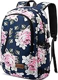 Stylish College School Backpack, Anti-Theft Stylish Casual Daypack Bag with Luggage Strap & USB Charging Port, Rose Flowers Travel Business Work Laptop Bookbagfor Women Girls