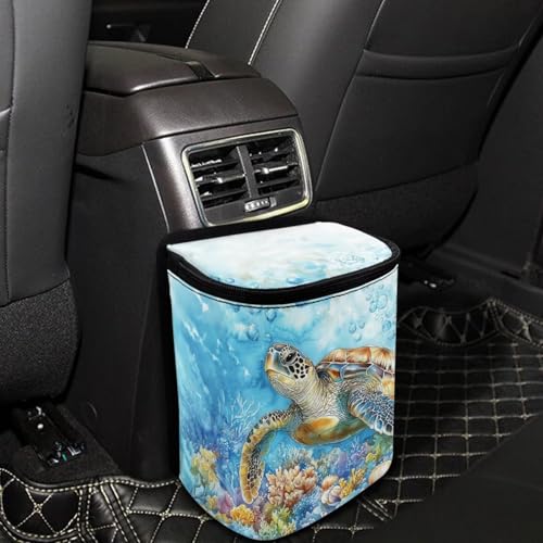 Image of Car Trash Bin Collapsible Car Organizers and Storage for Front Seat Multipurpose Trash Bag Automotive Garbage Can Car Accessories Interior Car Organizer, Sea Turtle Print