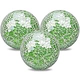 ZningEsxi Mosaic Round Glass Ball 3PCS 3.34 Inch Crackl Solid Sphere Coffee Table Centerpiece Orbs Bowls Vases Dining Table Balls Decorative(Green)