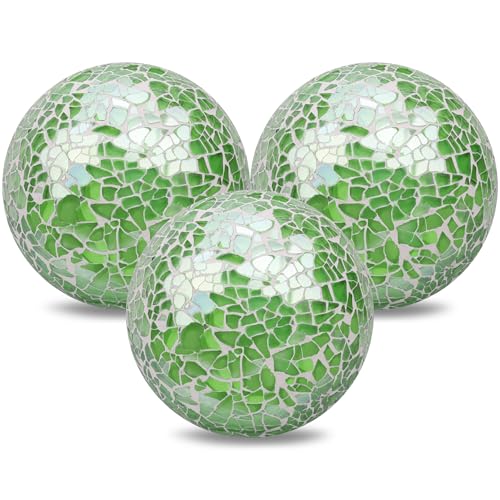 ZningEsxi Decorative Balls for Bowls 3.35 Inch Green Mosaic Balls Decor