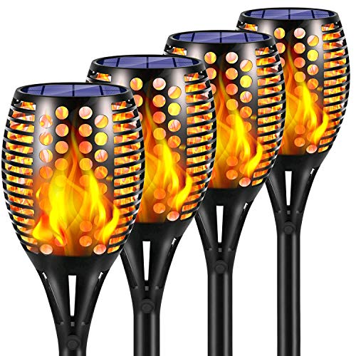 Solar Torch Light 4 PCs Solar Torches Lights Set Upgraded Waterproof Landscape Garden Pathway Light with Vivid Dancing Flickering Flames Auto On/Off Dusk to Dawn for Garden Pathway Yard Decoration