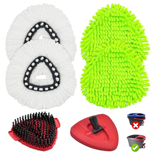 Mop Head Replacement for O Cedar Spin Mop Replacement Head for Ocedar Easywring 1 Tank System Mop Heads Includeds 4 Mop Replacement Heads  1 Spin Scrub Brush & 1 Base