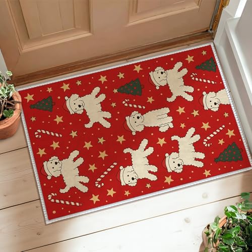 Tappeto runner per cani, albero di Natale giocoso con canna di zucchero rosso antiscivolo bordatura zerbino tappeto rettangolare per cucina, corridoio, lavanderia, ingresso, decorazione 6 x 0,9 m