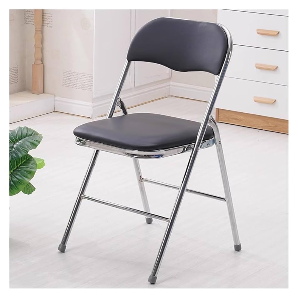 Creative Folding Chairs with Metal Crome Frame, Black Padded Seat