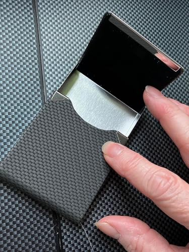 Slim Metal Business Card Case, Stainless Steel Card Holder for Women and Men, Pocket Card Case (Black Carbon)3