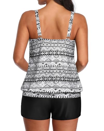 Image of Aqua Eve Two Piece Women's Tankini Swimsuits Blouson Swim Tank Top with Shorts Modest Bathing Suits