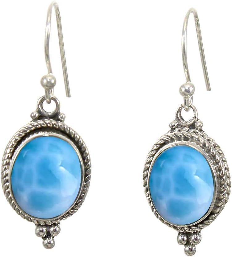 Sterling Silver Dangle Earrings With Larimar Gemstone