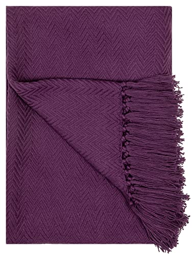 Dèvi Geneva | Plaid Canapé Grande Taille 127x150cm, Couverture Canapé 100% Coton, Couvre Canapé Doux, Léger, Chaud, Accessoire Décoration Maison, Salon (Prune)