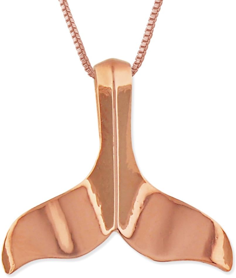 925 Sterling Silver Plain Whale Tail Pendant Necklace with Chain, Silver Chain Pendant Necklace for Women, 16+2" Extender