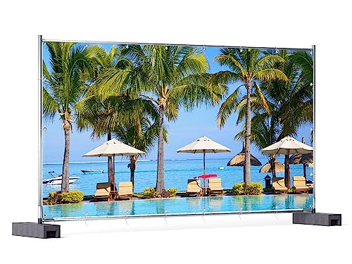 Wallario XXL Outdoor-Poster für Garten oder Balkon Sonnenschirme am Südsee-Palmenstrand mit blauem Meer-Wasser, Motivbanner Größe: ca. 340 x 173 cm, Outdoor-Bild
