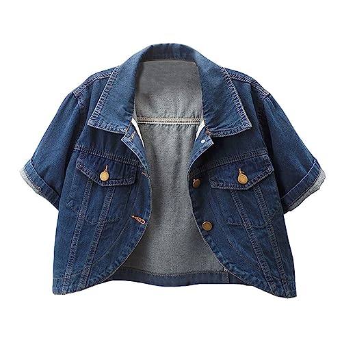 Women's Short Sleeve Denim Shawls Dress Cover Ups Casual Jean Coat